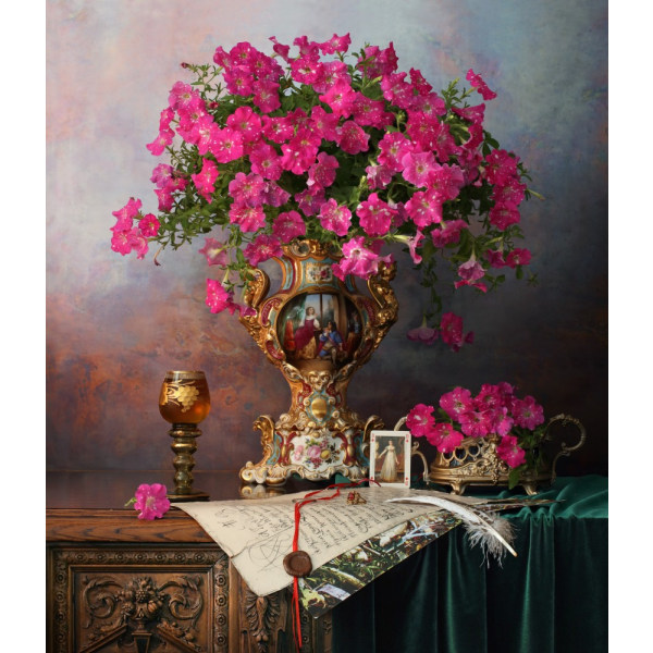 Still Life With Flowers In A French Vase MultiColor 21x30 cm