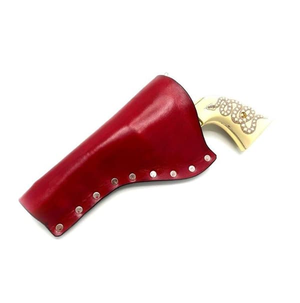 JJ Custom Works - Colt .45 Peacemaker Holster - Left - 4.75" - Red - Plain - Nickel Studs Left side - 4,75"