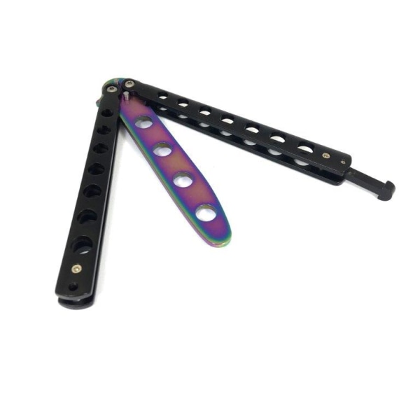 Tränings balisong / Butterfly svart / anodiserat blad multifärg