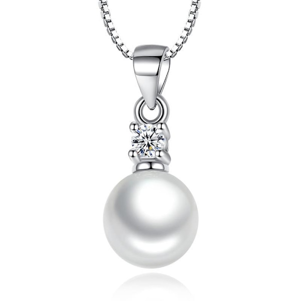 Silverfärgat halsband med imitations pärla