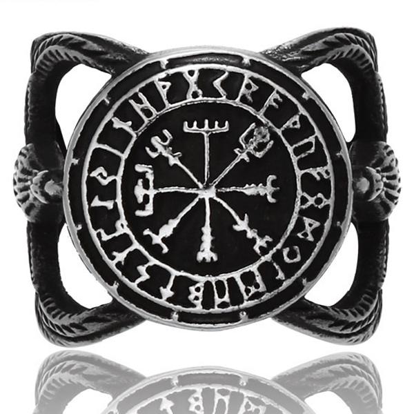 Ring - Nordic Mythology -Open ring with Vegvisir and ravens #7