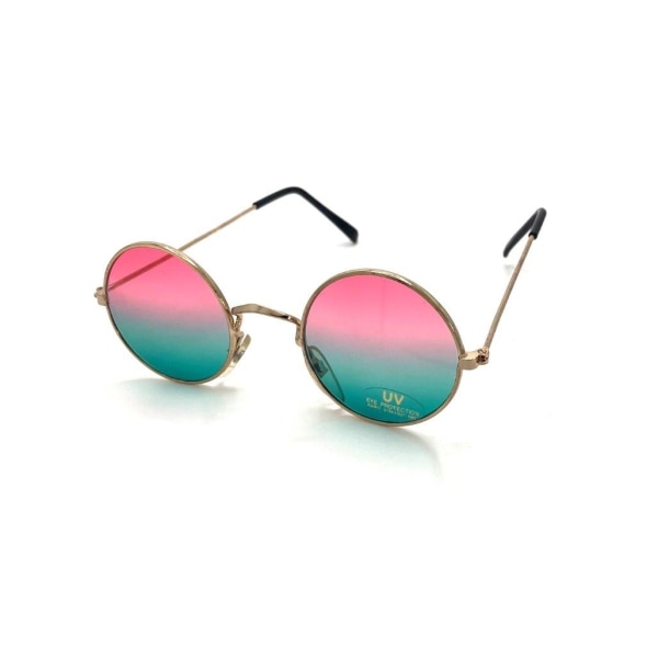 Runde solbriller Gull med rosa/grønn linse