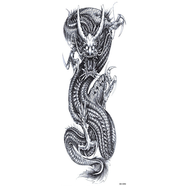 OBS! SE STØRRELSE! Midlertidig tatovering - 46x17 cm drage