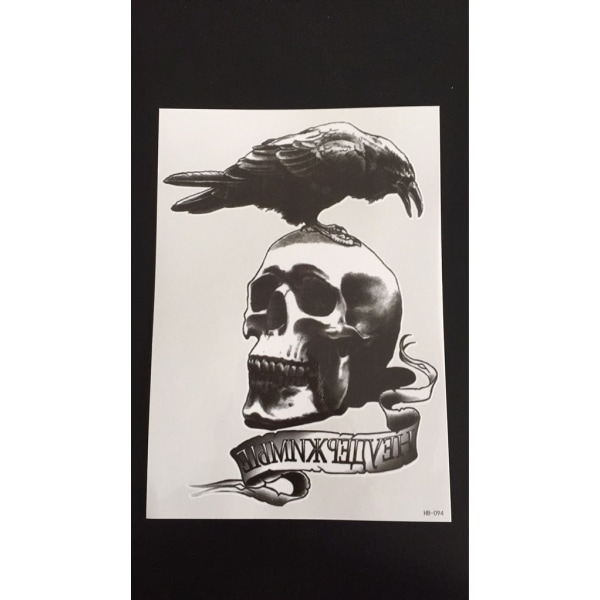 Midlertidig tatovering 21 x 15cm - Raven Skull
