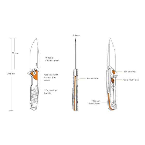 Ruike M875-TZ Folding knife grå