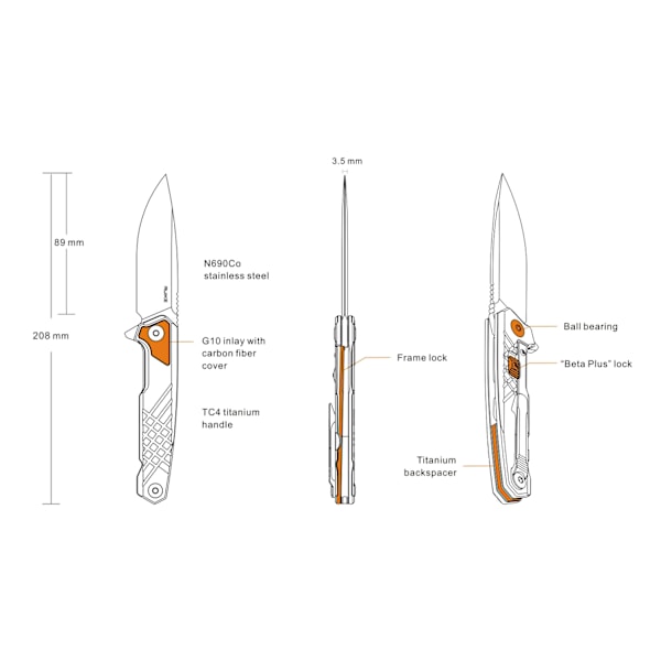 Ruike M875-TZ Folding knife grå