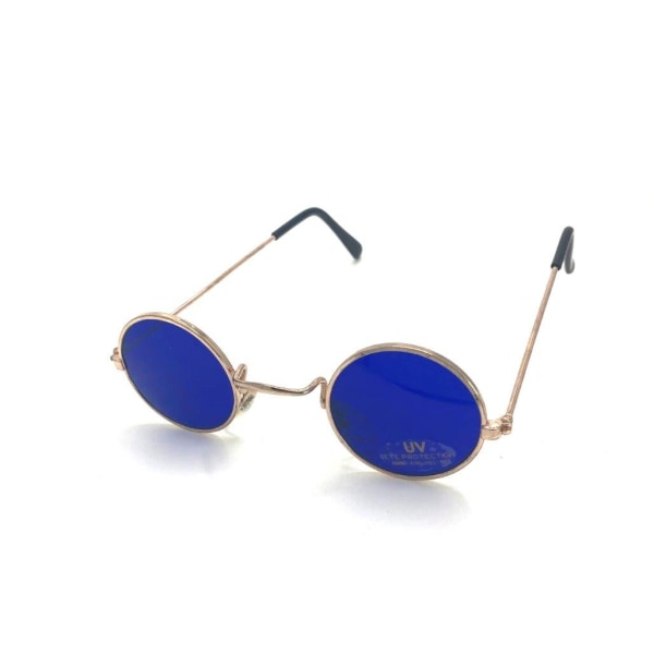 Round sunglasses in gold with dark blue lens