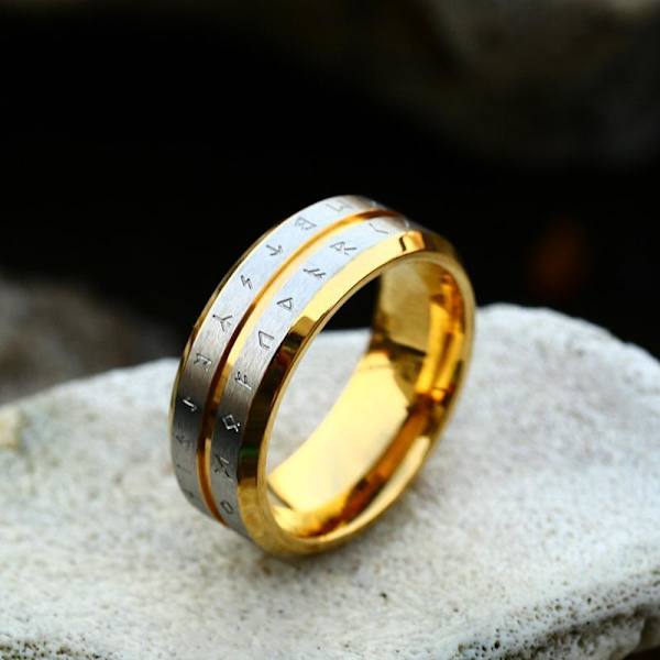 Ring - Nordic Mythology - Runes Brushed steel / Gold #12