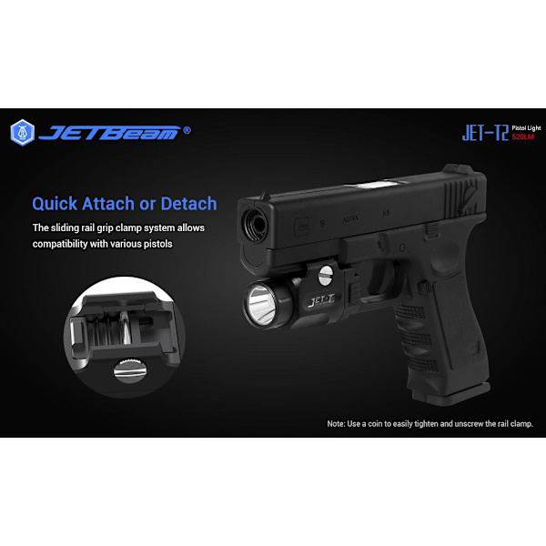 JET-T2 kompakt LED-vapenlampa - CREE XP-L HI - 520 lumen - Svart