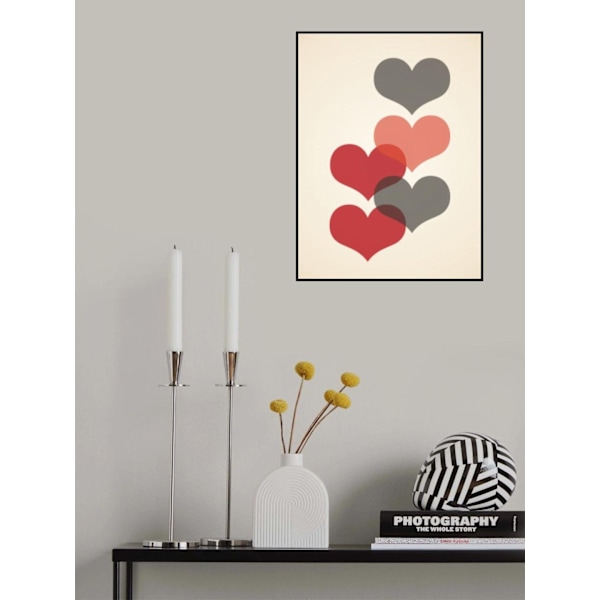Mid Century Hearts In Red MultiColor 21x30 cm