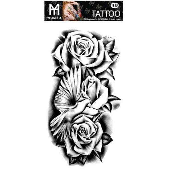 Tillfällig Tatuering 19 x 9cm - 3 rosor m duva