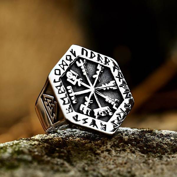 Ring - Nordic Mythology -Vegvisir and Valknot #8