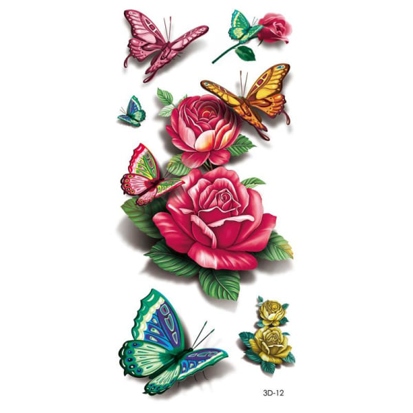 Väliaikainen tatuointi 19 x 9cm - Kukkia/perhosia
