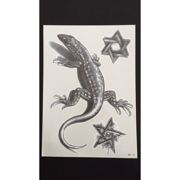 Väliaikainen tatuointi 21 x 15 cm - lisko David star pentagrammi