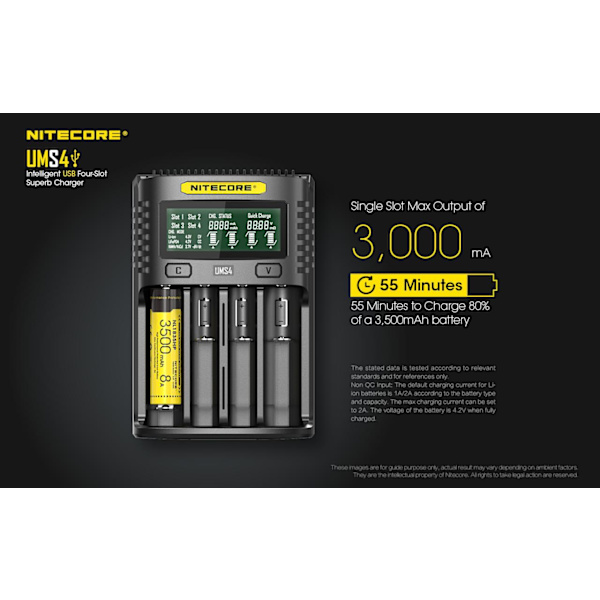 UMS4 - NITECORE Snabb USB Laddare Svart