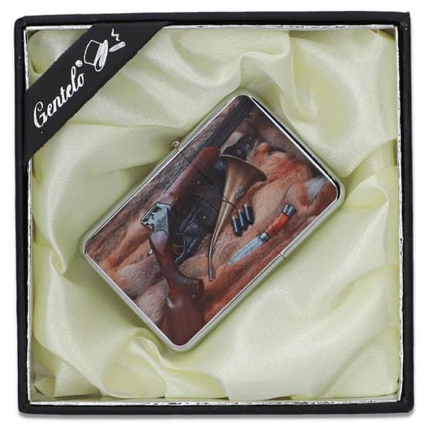 Gentelo petrol lighter – hunting design with rifle Silver