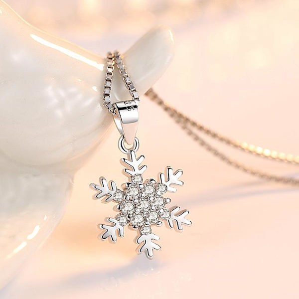 Snowflake necklace - silver color with white rhinestone