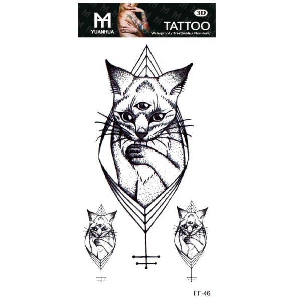Tillfällig Tatuering 19 x 9cm - Treögd katt