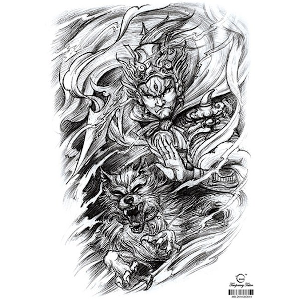 HEL RYGG TAVLE! Midlertidig Tatovering 48 x 34cm - Kriger Ulv
