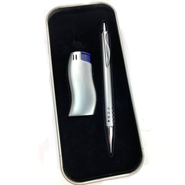 Gas lighter and pen set – refillable lighter Metal look
