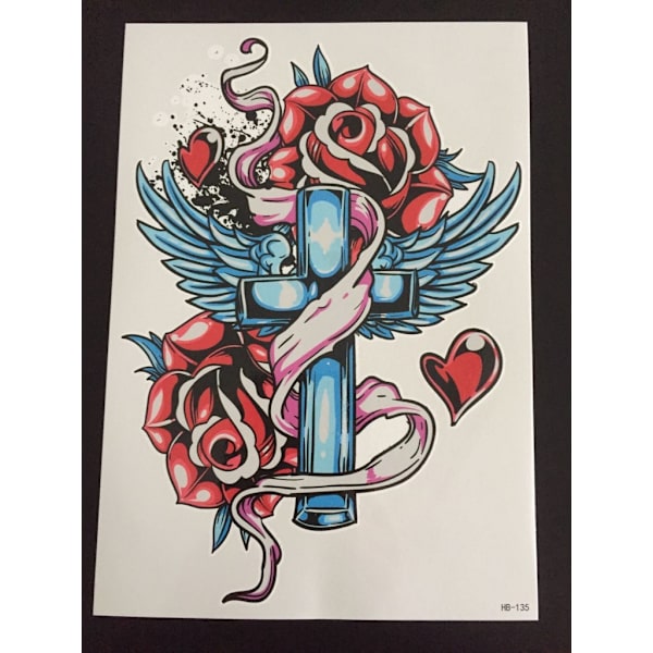 Tillfällig Tatuering 21 x 15cm - retro winged cross