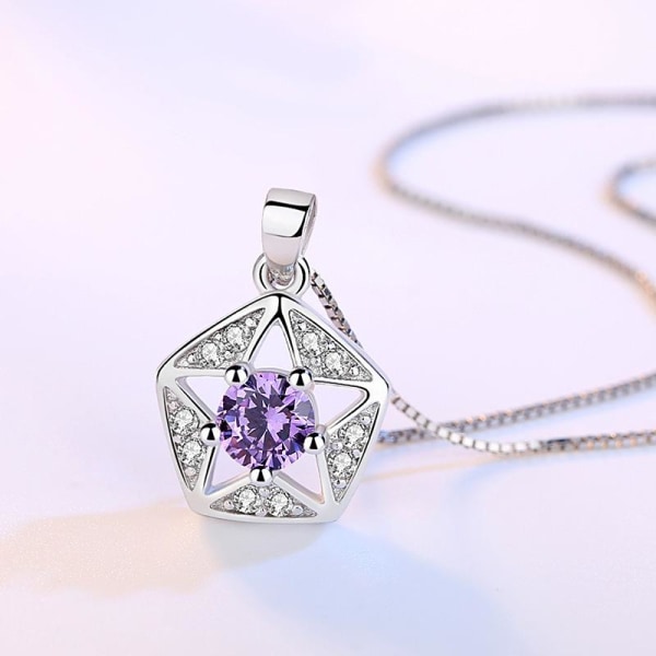 Necklace - silver color with purple rhinestone