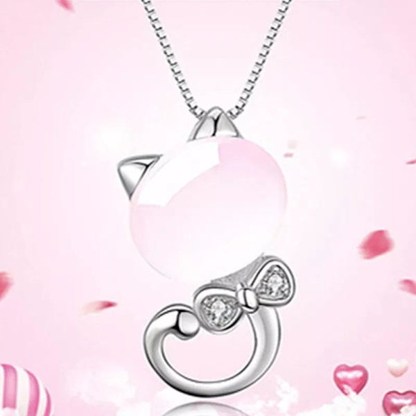 Silverfärgat katthalsband med rosa imitations pärla