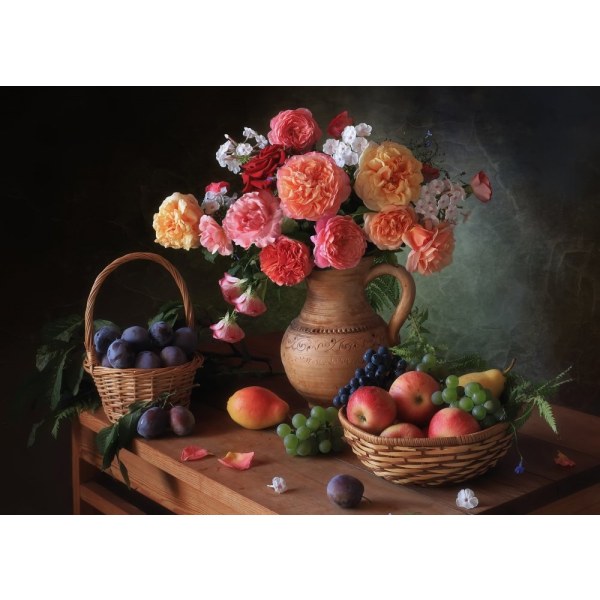 Still Life With Flowers And Autumn Fruits MultiColor 70x100 cm