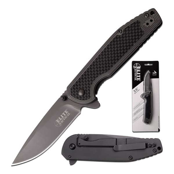 Elite Tactical ET-1007 fällkniv – drop point i 8Cr13 med TiNite, frame lock Svart