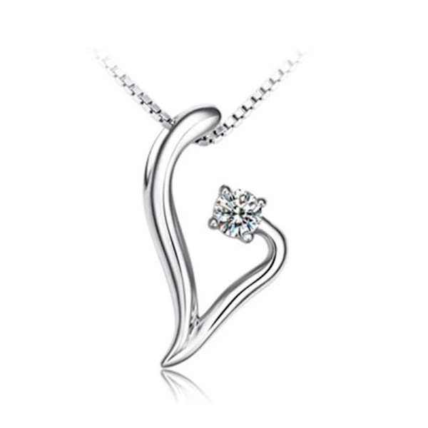 Necklace - silver color with white rhinestone