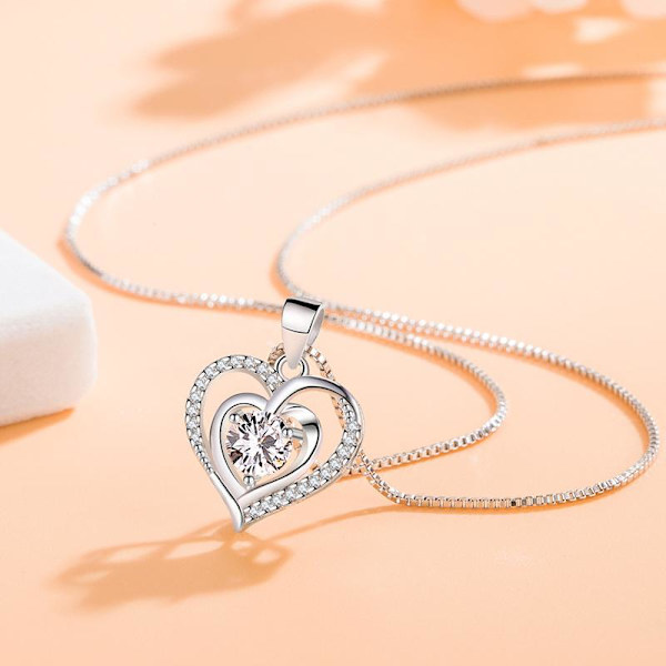 Necklace - silver color with white rhinestone