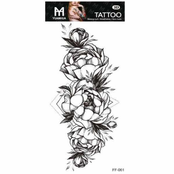 Midlertidig tatovering 19 x 9 cm - Blomster over geometrisk form