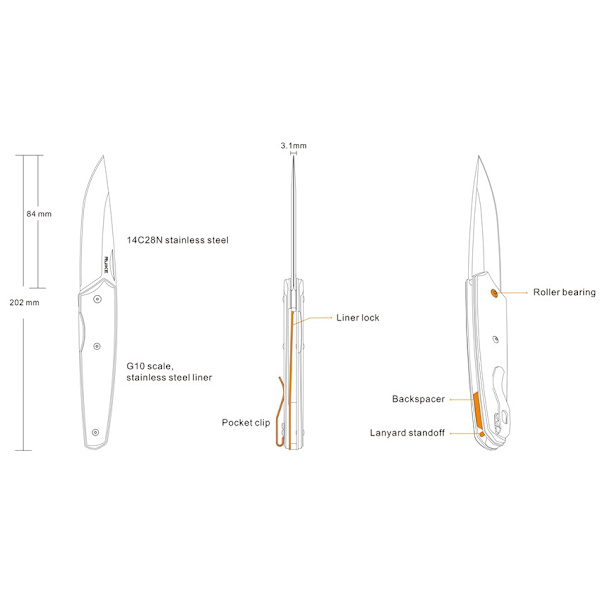 Ruike P848-B Folding knife Svart