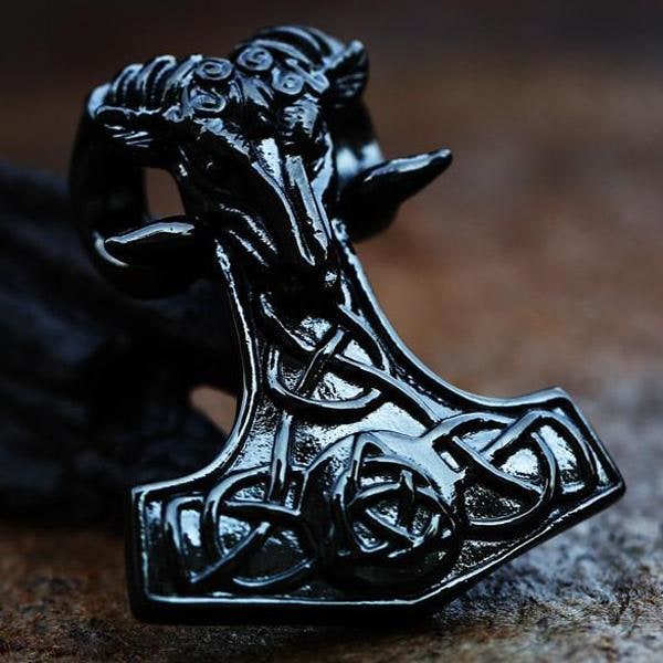 BlackThors hammer pendant with goat head and valknut