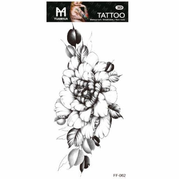 Midlertidig tatovering 19 x 9cm - Stor blomst med blader