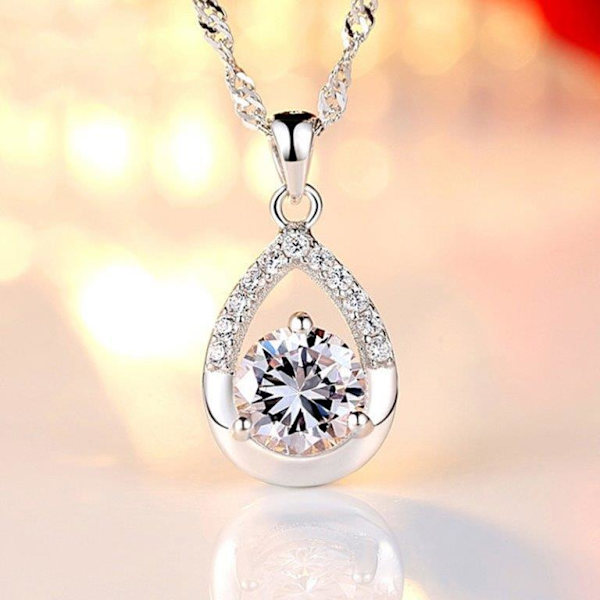 Necklace - silver color with white rhinestone