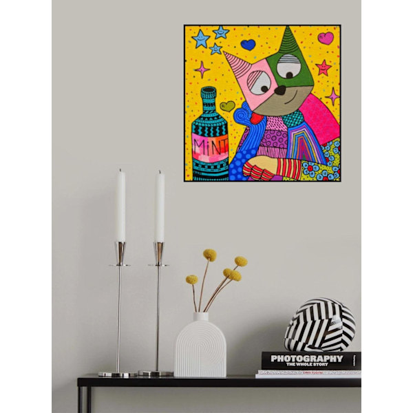 Cat And Bottle Of Mint MultiColor 50x70 cm