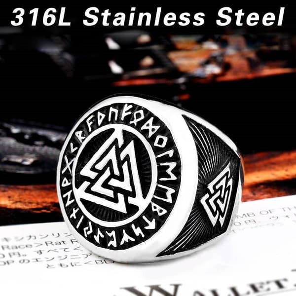Klackring med valknut och runor – storlek 7 #7