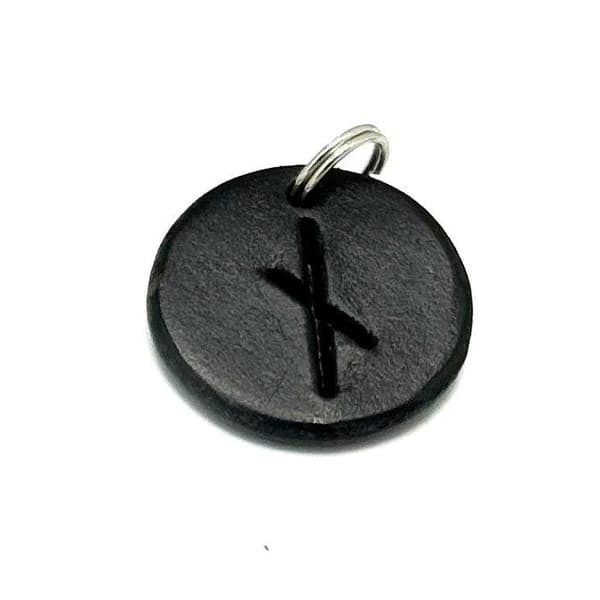 Handmade rune pendant in Tärnsjö leather – Naud rune, black leather, approx. 2.5 cm, 3 mm thick