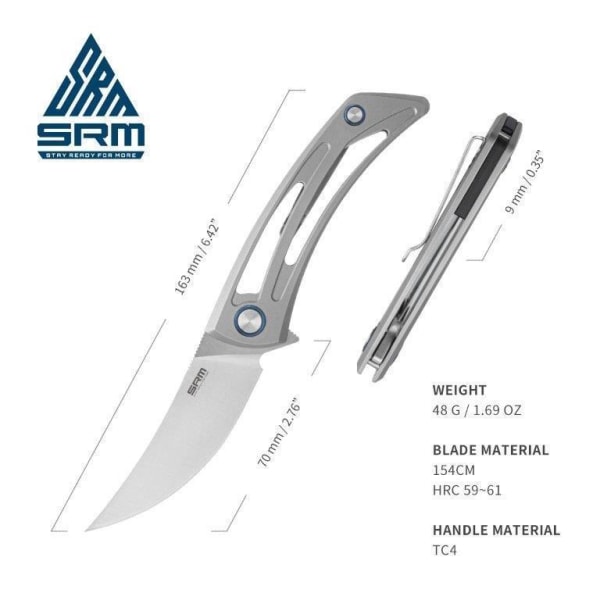 SRM - 7415 - Foldekniv - rammelås - 154CM stål - lett Grey