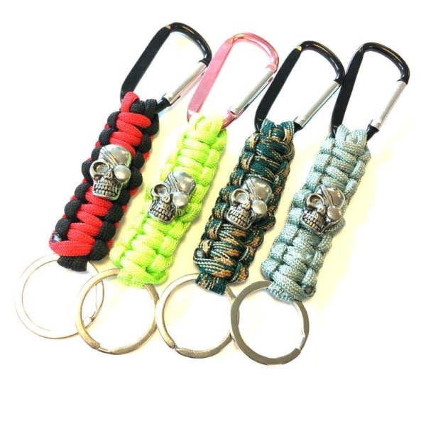 Cool Paracord Keychain  with pirate scull neongreen neongrön