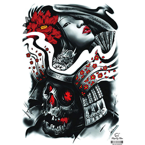 HEL RYGGTATTOO! Väliaikainen tatuointi 48 x 34cm - Japanilainen kuolemanpääsotilas / tyttö