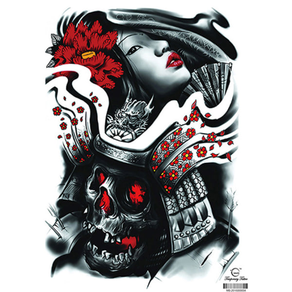 HELT RYGGTATOVERING! Midlertidig Tatovering 48 x 34cm - Japansk Dødshode-Kriger / Jente
