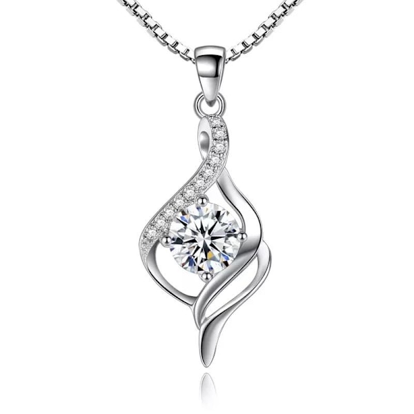 Necklace - silver color with white rhinestone