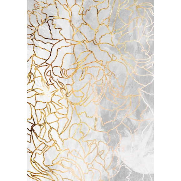 Abstract Gold Peonies Line Art Concrete MultiColor 50x70 cm