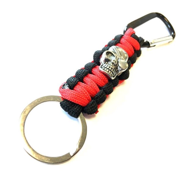 Cool Paracord Keychain  with pirate scull red/black röd svart