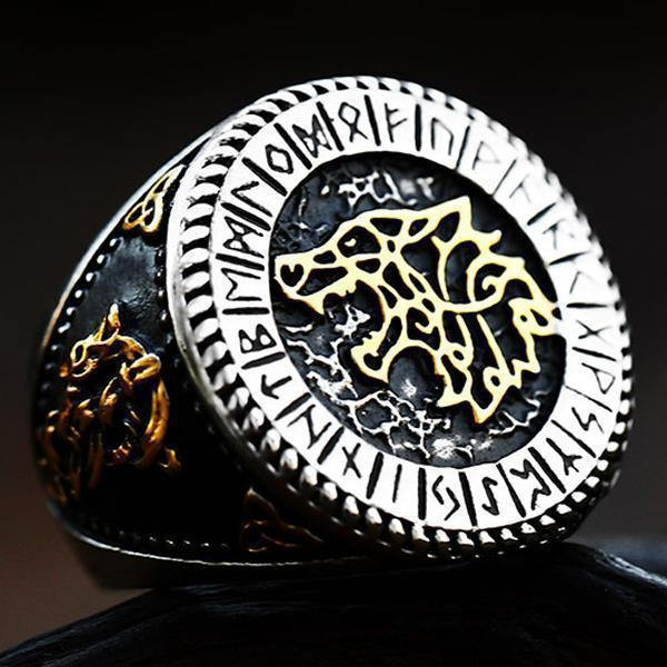 Ring - Nordisk Mytologi - Fenrir med runor guld #9