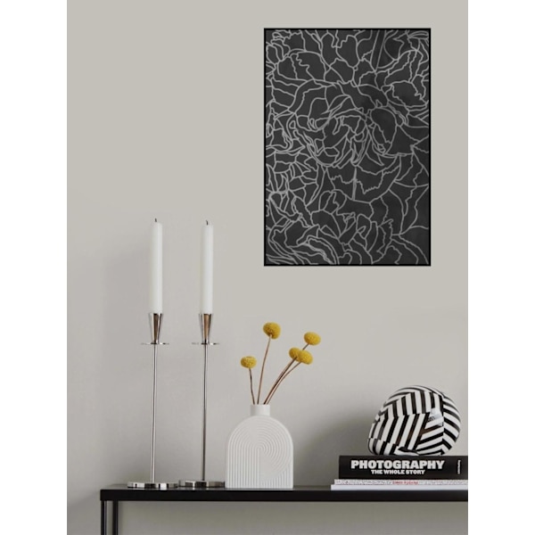Abstract Black White Peony Line Art MultiColor 70x100 cm