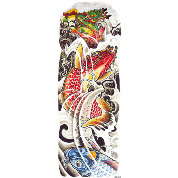 HUOMIO! KATSO KOKO! Väliaikainen tatuointi - 46 x 17 cm - koi + lohikäärme