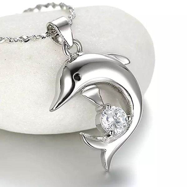 Dolphin necklace - silver color with rhinestone